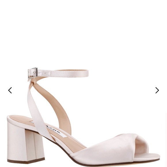 Nina White Satin Block Heel Sandals - Picture 2 of 2